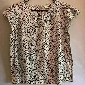 J Crew White Beige Cheetah Print Cap Sleeve Blouse